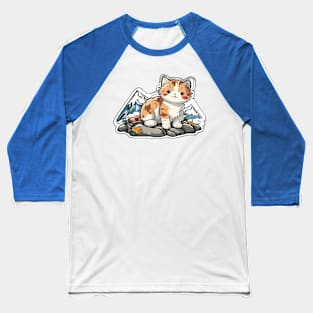 Orange Cat Mountain View Art Baseball T-Shirt